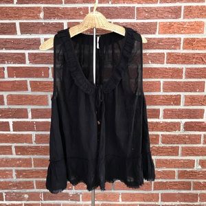 NWOT Free People Sleeveless Black Blouse Front Tie Size Small